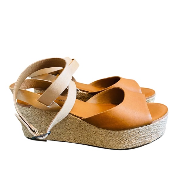 Lucky Brand Caramel Ginny Espadrille Open Toe Leather Wedge Sandal Size 9.5 - Picture 4 of 8